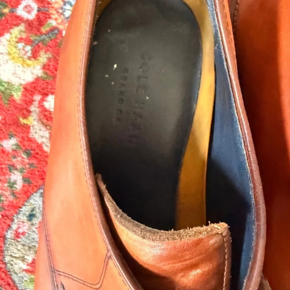 Cole Haan Grand.OS Oxford Men 10 Cognac Tan Preppy Cap Toe Leather Derby